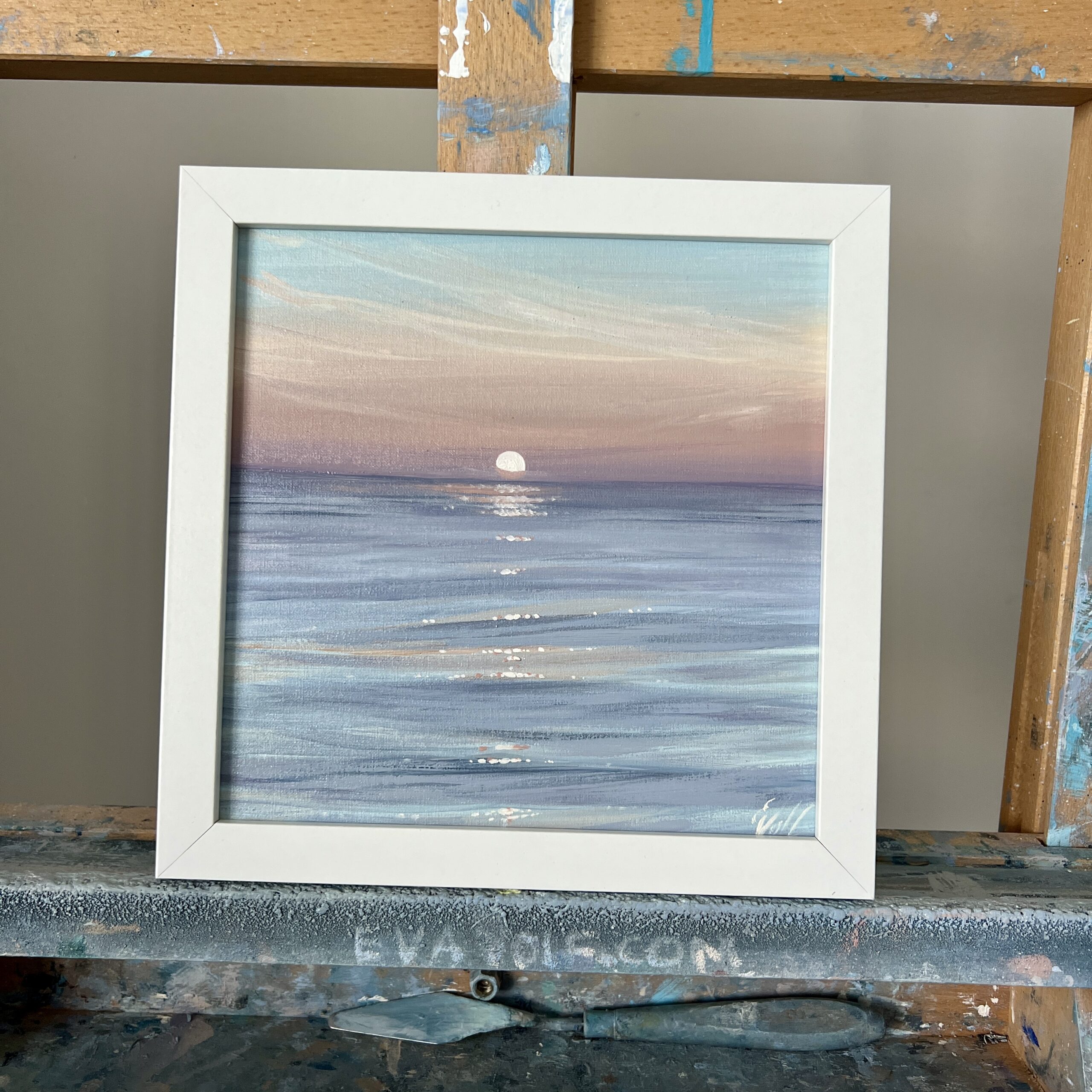 Lake Erie Sunset - Plein Air Painting, oil on canvas 8x8